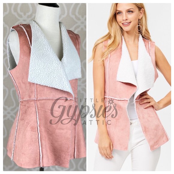 Classic Pink Sherpa Suede Vest - Picture 4 of 8